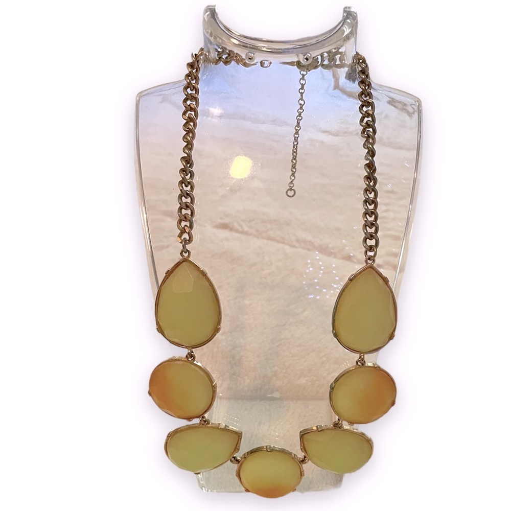 Gold Blue Light Blue Teardrop Statement Necklace